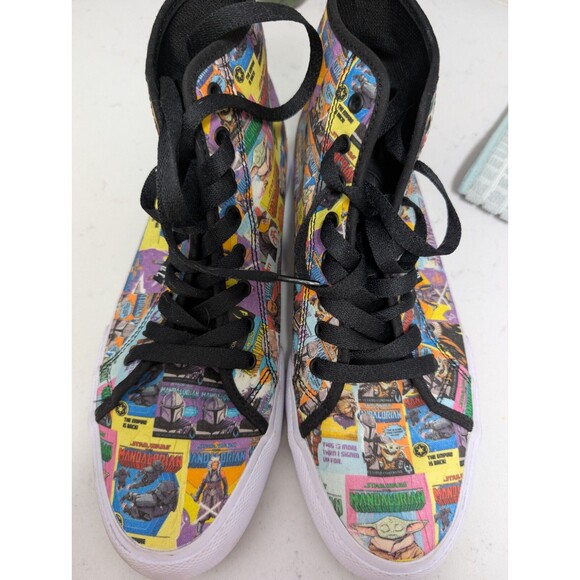DC X MANDALORIAN Comic Book Cover Star Wars Hi Top Shoe | Mens 10.5 Disney Shoes - Picture 1 of 6